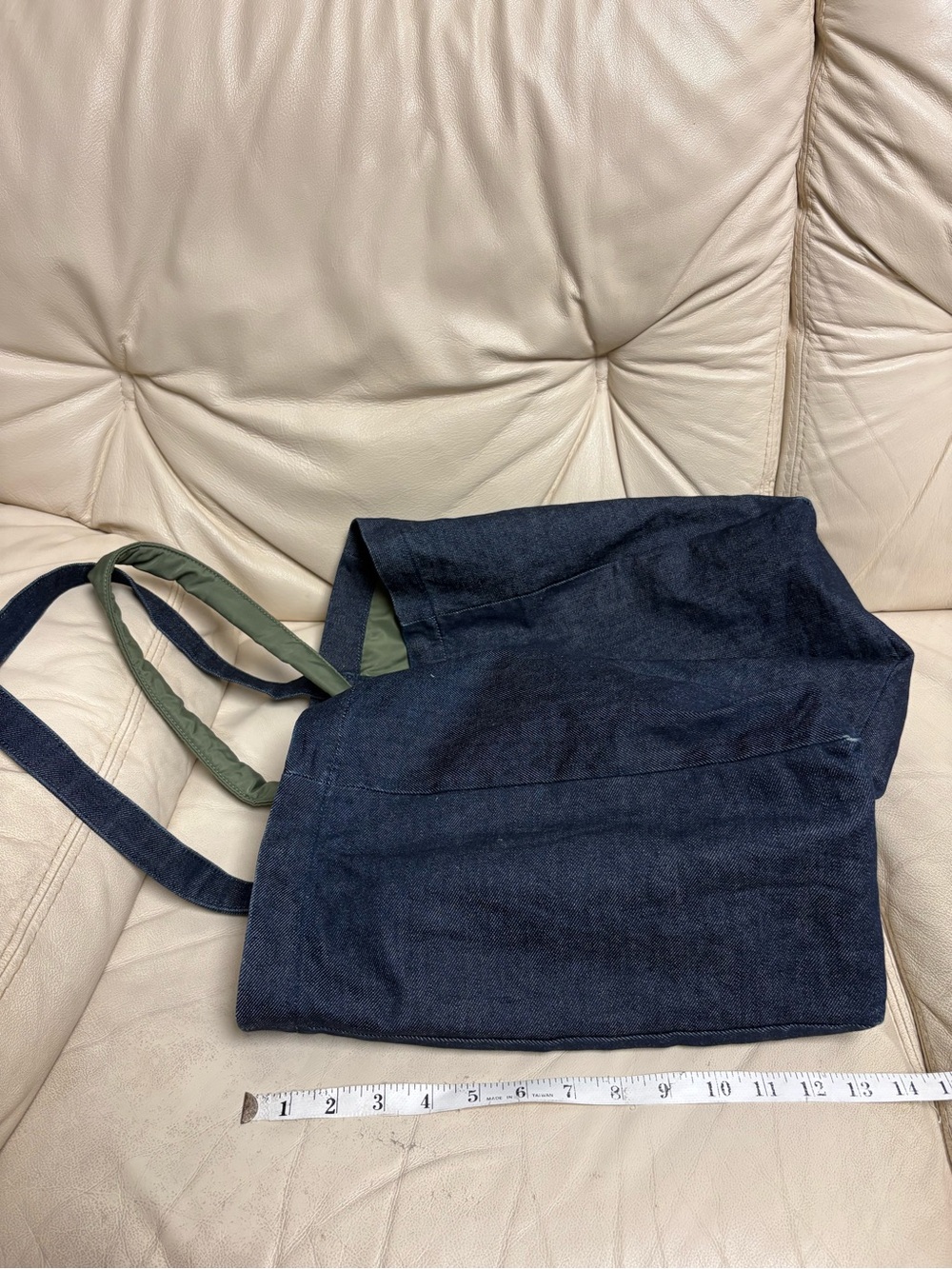 SACAI x APC Large Denim Tote Bag Reversible Green Nylon Bomber Jacket Style - Picture 4 of 13
